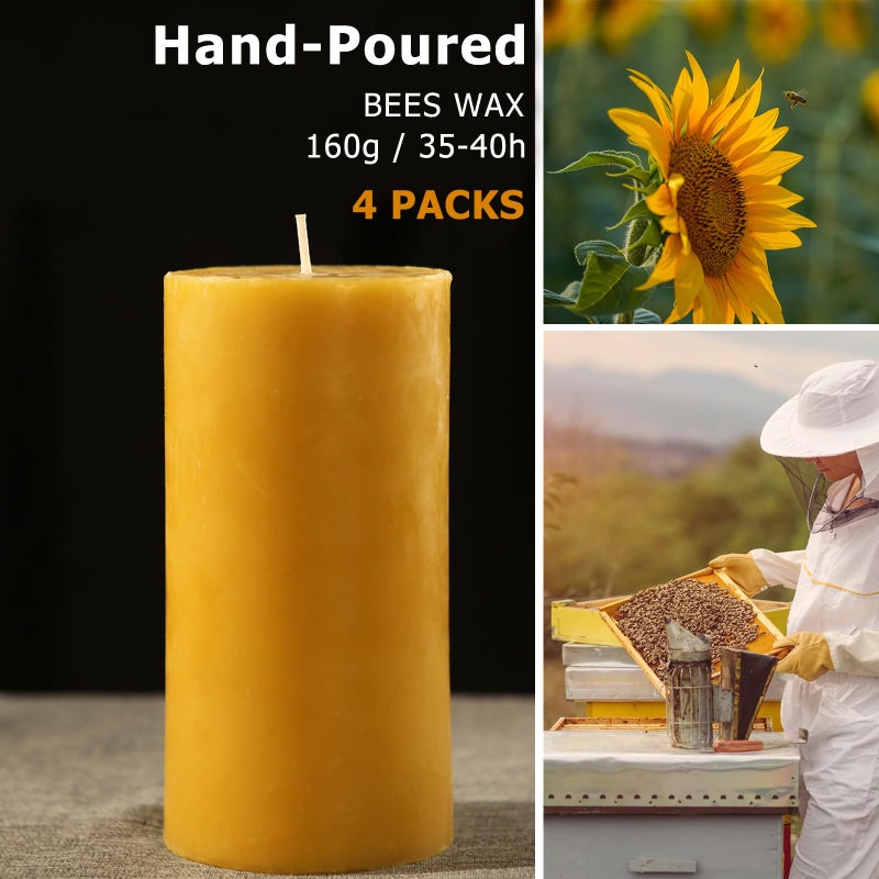 MOSROAD Natural Beeswax Pillar Candles 4 Packs  140 Hours Burn Time  100% Pure Beeswax Candles for Emergency Prayer Home Deco  Bees Wax Candles for Relax  Smokeless & Dripless [2x4 inch] - Image 2